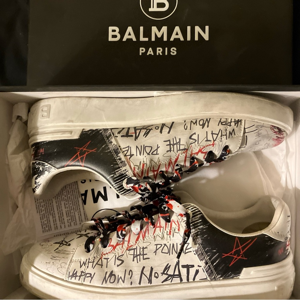 Balmain graffiti print sneakers size 11